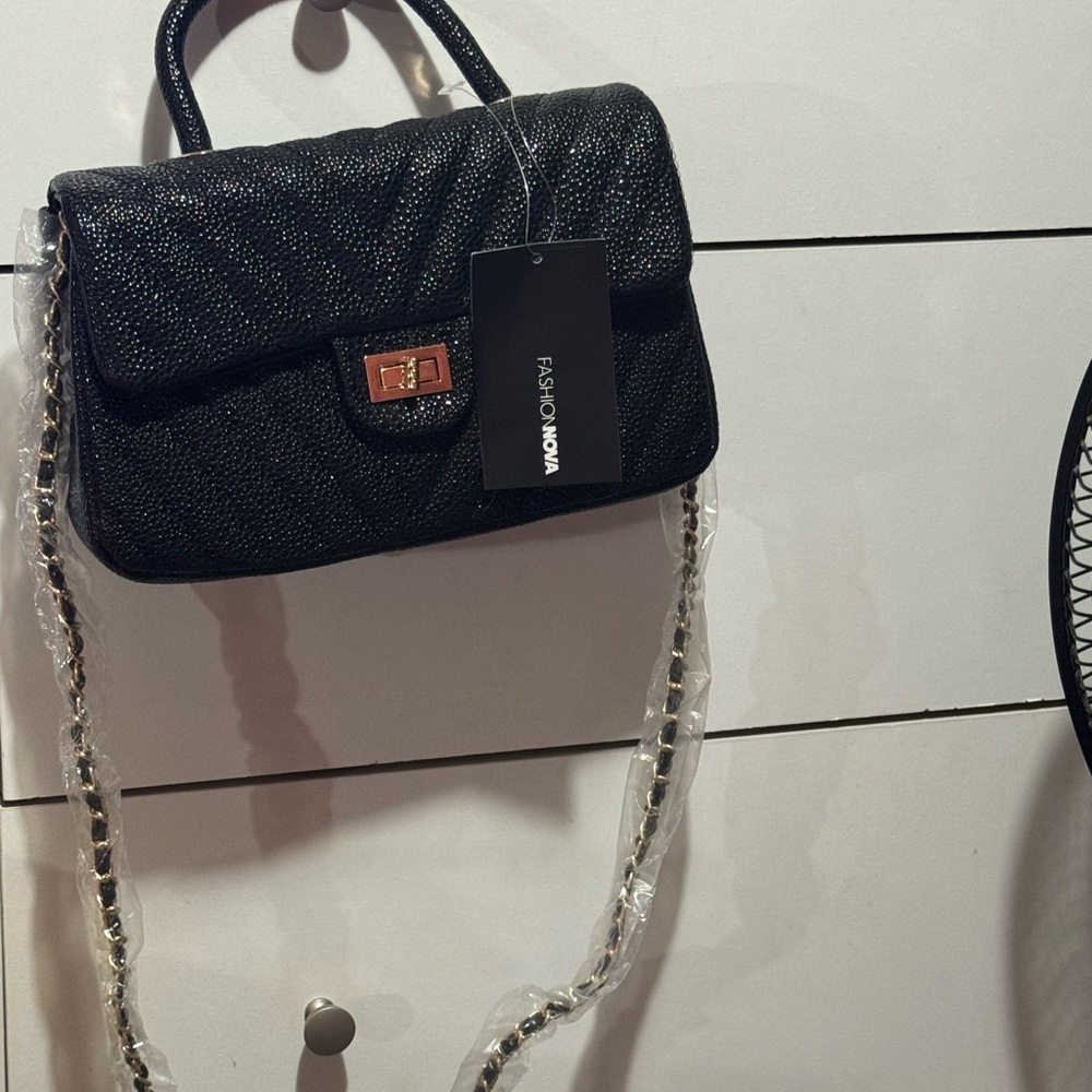 Fashion Nova Black Crossbody Bag with Chain Details